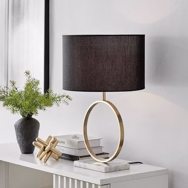 FurnitureboxUK Saffron Gold Marble and Metal Table Lamp with Bulb in Black