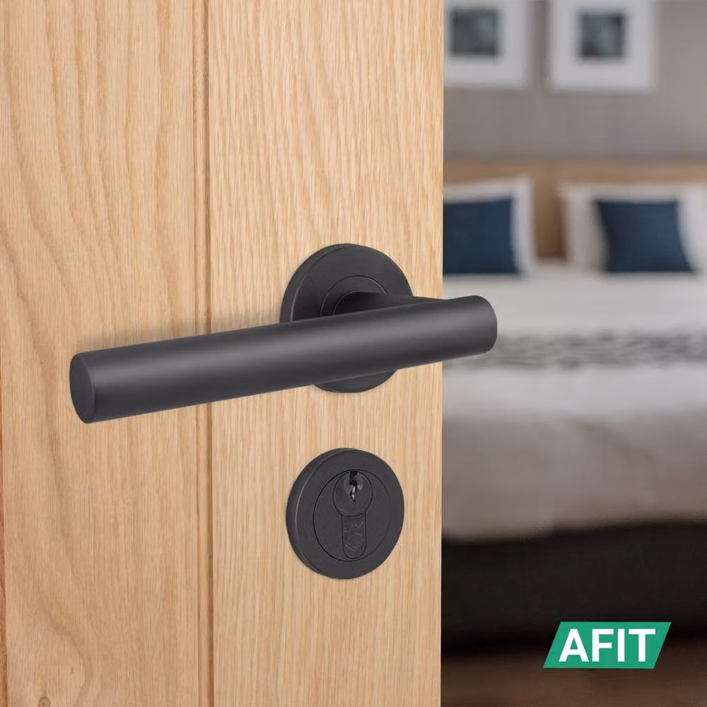 AFIT Matt Black T-Bar Lever on Rose Euro Lock and Hinge Kit with Double Cylinder, W/D/H: 150 x 150 x 150 mm – 5