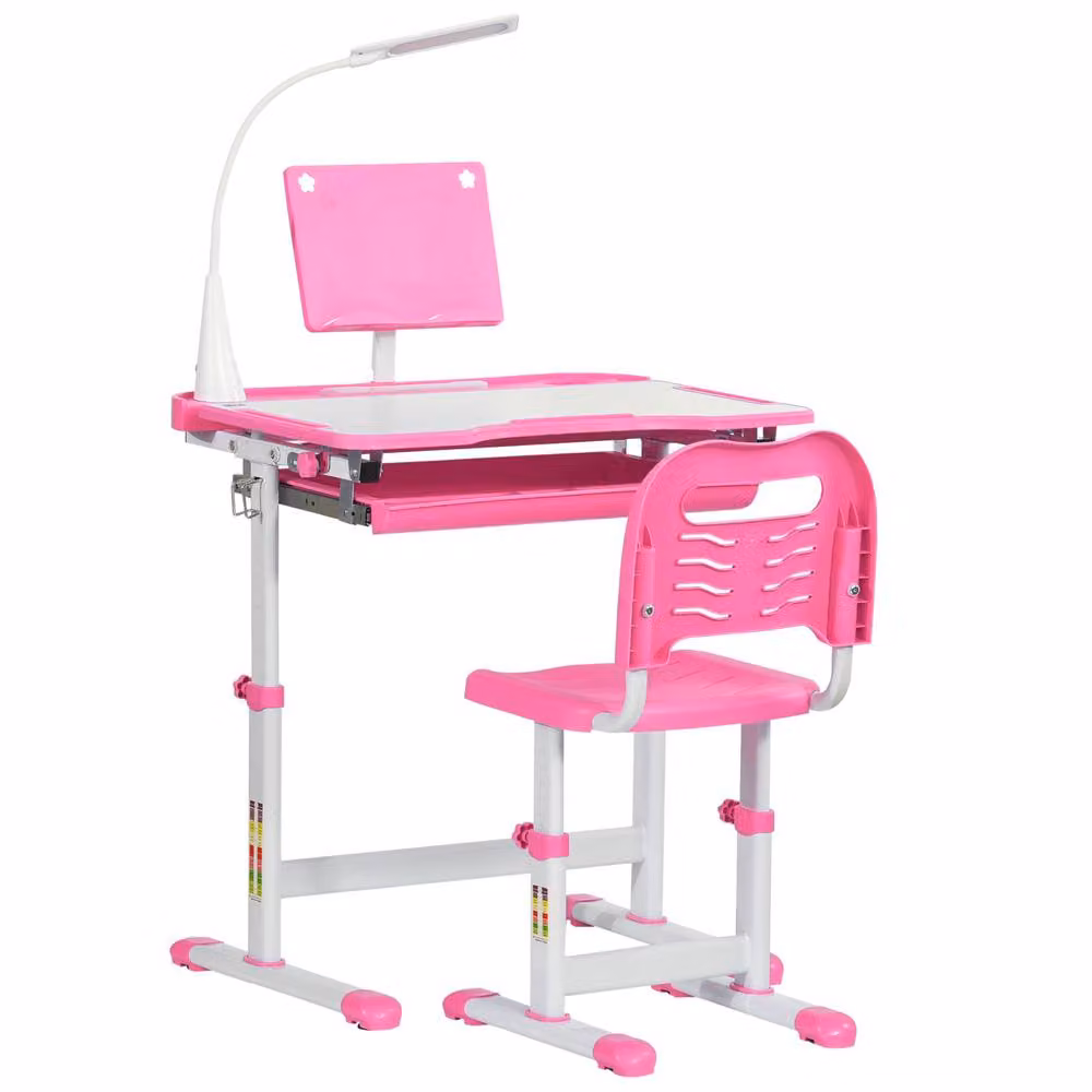 STILVORA Kids Height Adjustable Study Desk and Chair Set in Pink – 2