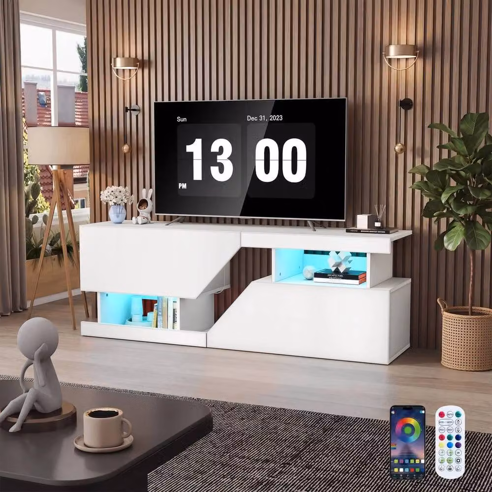 SPETLEK Modern White TV Cabinet with Integrated LED Lights – 2