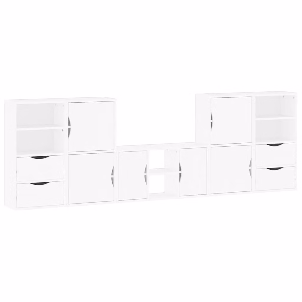 Berkfield Home ODDA 5 Piece White Solid Wood Pine TV Unit with Storage – 2