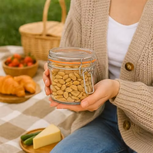 Argon Tableware Glass Storage Jar with Airtight Clip Lid, 350ml, Transparent and Orange – 6