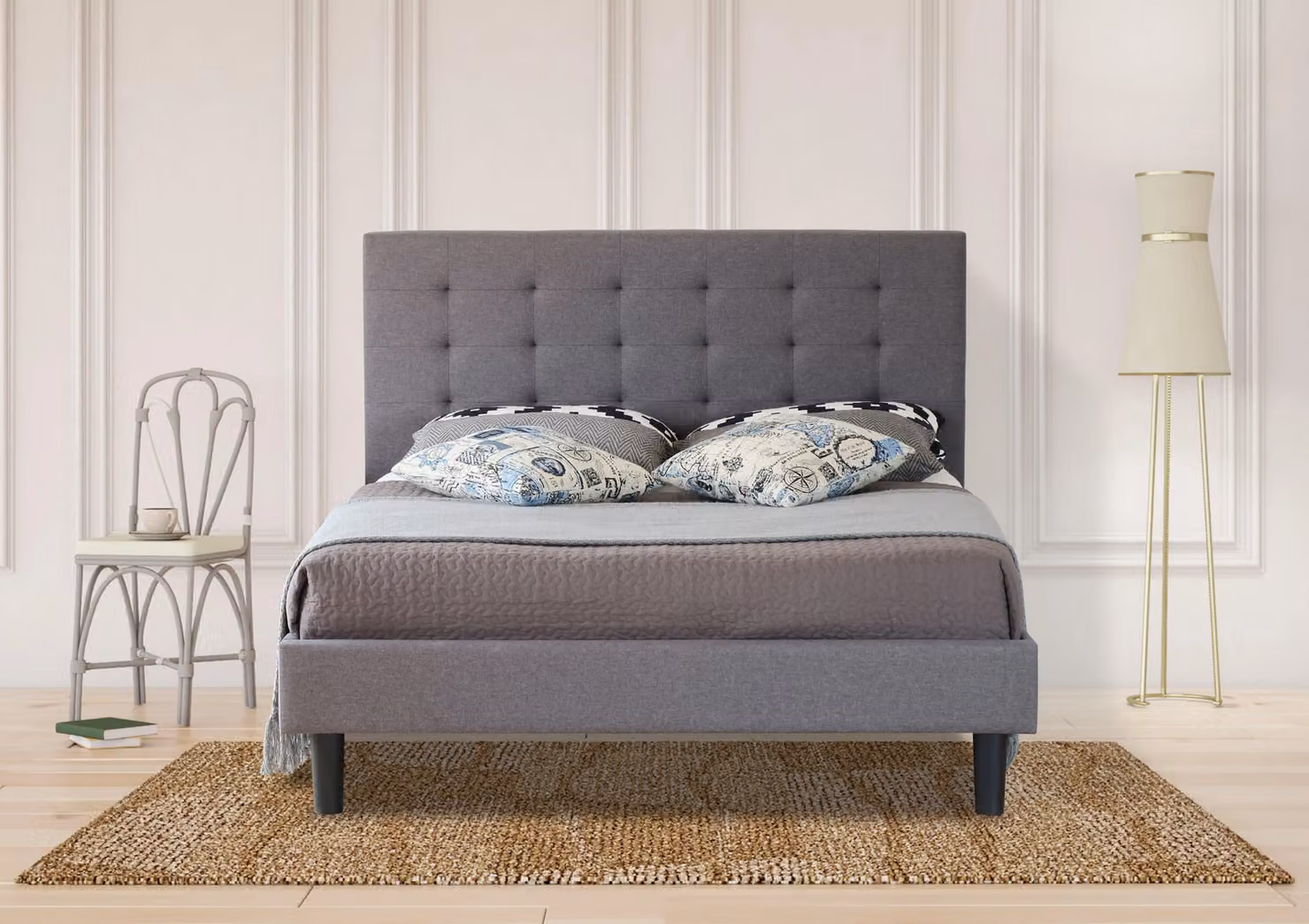 Modernique Upholstered Fabric Bed with High Headboard and Slatted Wooden Sprung Base, Grey, W/D/H: 180 x 200 cm – 3