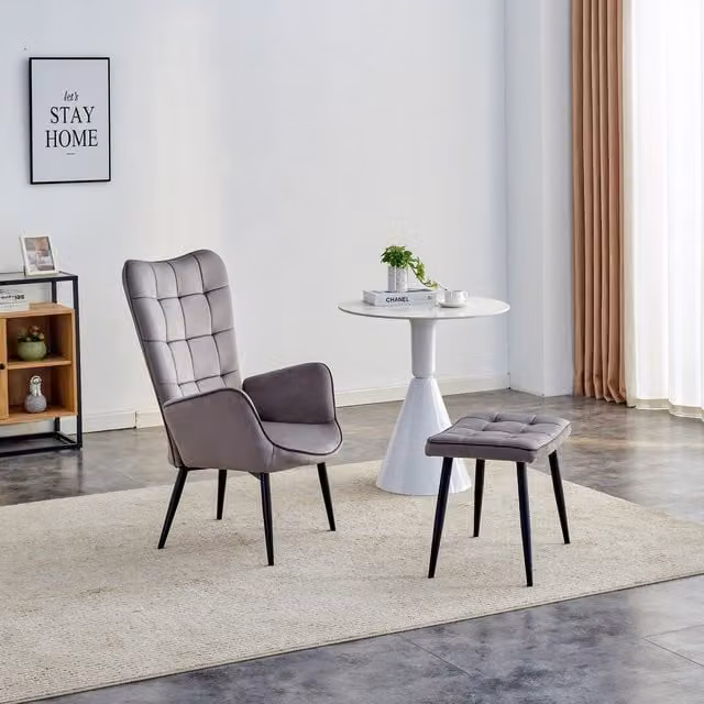 Kosy Koala Modern Velvet Accent Lounge Chair with Ottoman in Grey