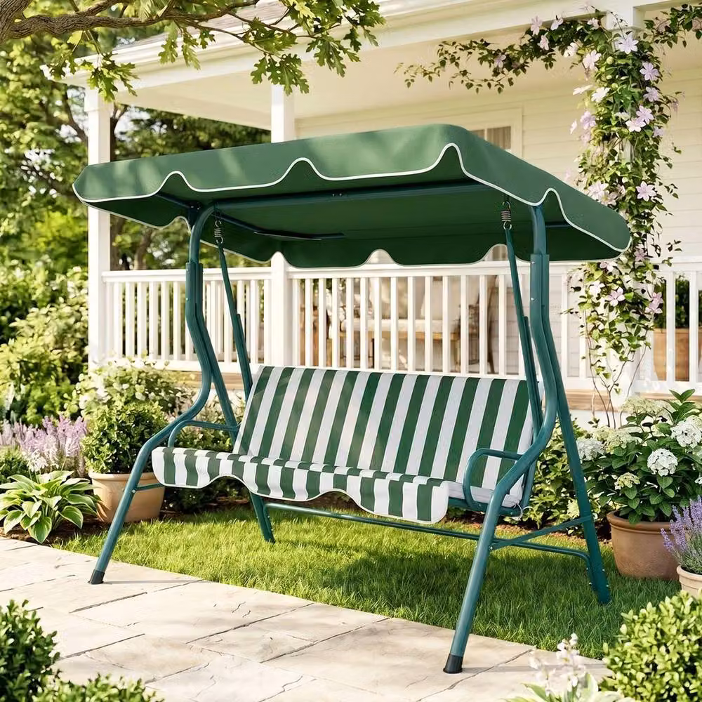 EONLION 3-Person Green Garden Swing Chair with Sun Canopy – 4