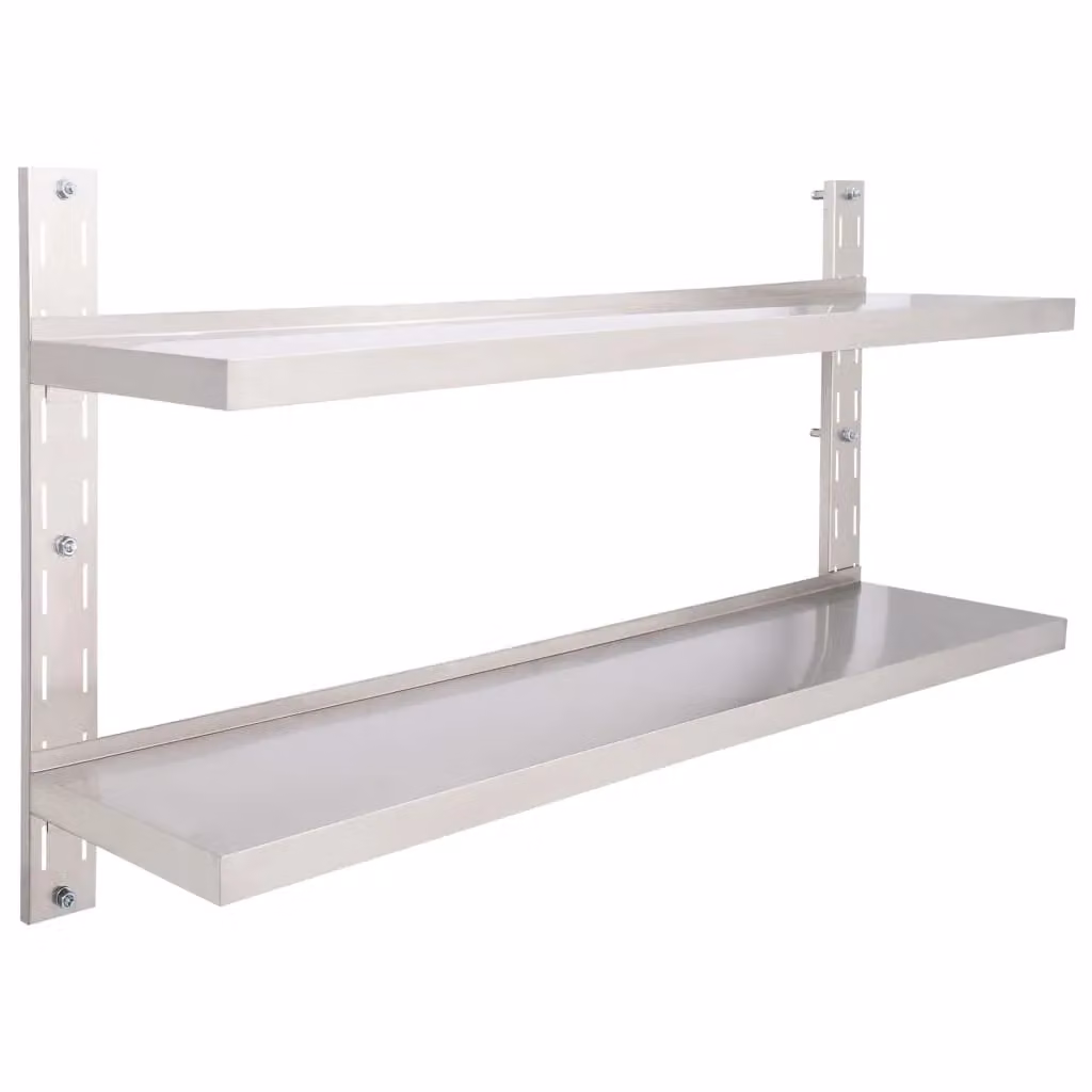 Berkfield Home 2-Tier Floating Wall Shelf in Grey Metal, W: 150 cm, D: 30 cm – 2