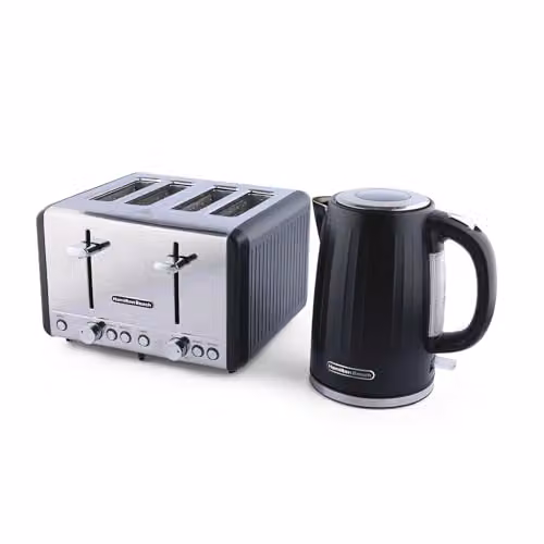 Hamilton Beach Harmony Kettle and Toaster Set in Black Stainless Steel, 1.7L Electric Kettle and 4-Slice Wide Slot Toaster