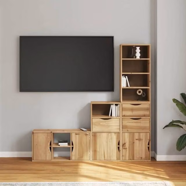 Berkfield Home ODDA 4 Piece Solid Wood Pine TV Unit with Storage in Brown