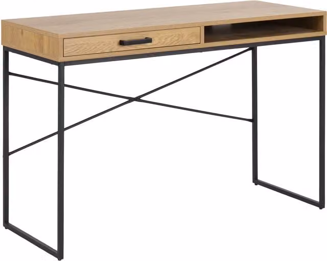 Furniture To Go Seaford Modern Writing Desk in Wild Oak with Single Pedestal and Grommet – 1