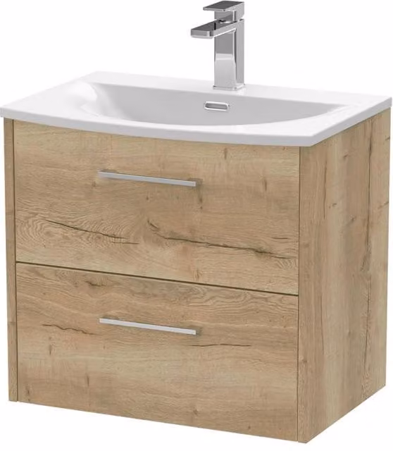 Balterley Winshill 2 Drawer Wall Hung Vanity Basin Unit, Light Oak Brown, Width: 60 cm