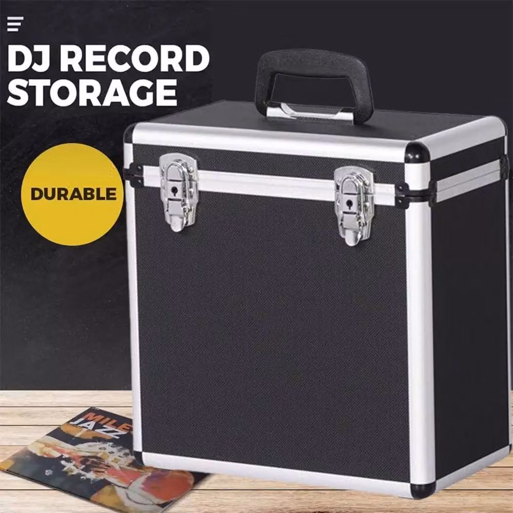 Ventryn Black Heavy Duty Vinyl Record Storage Box with Lid and Lockable Case – 5