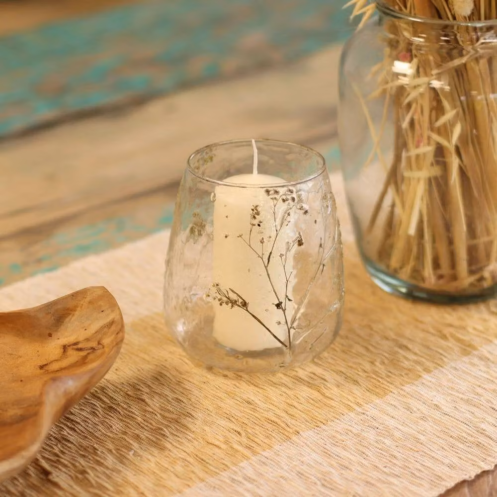 Serenityy Margarita Natural Floral Glass Candle Holder, Transparent, W: 12 cm, H: 11 cm – 2