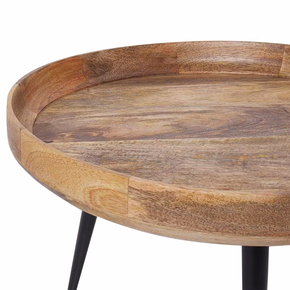 Wyld and Coco Mango Wood Round Coffee Table with Black Four-Leg Base in Brown – 3