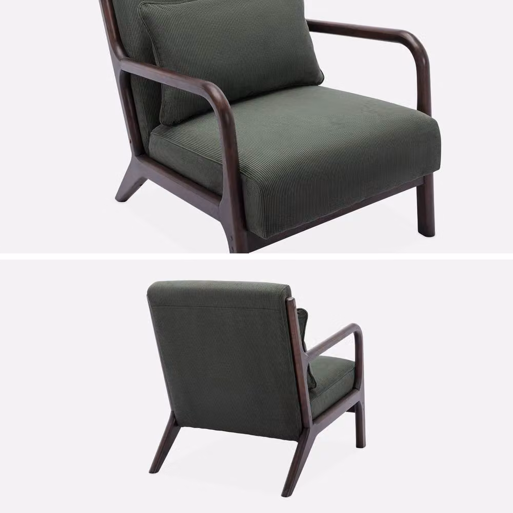sweeek Scandi-style Armchair in Green Corduroy with Hevea Wood Frame – 3