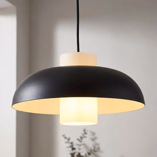 Globo Lighting Black Matt Dome Pendant Light with Glass Shade and E27 Socket, Height: 38 cm, W/D/H: 38 x 38 x 38 cm – 2