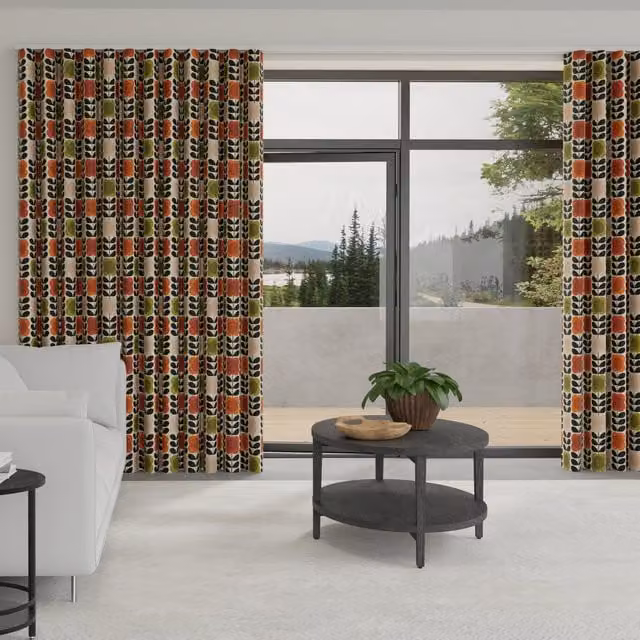 Orla Kiely Spot Flower Stem Made to Measure Wave Blackout Fabric Curtain in Tomato Pink and Multicolour