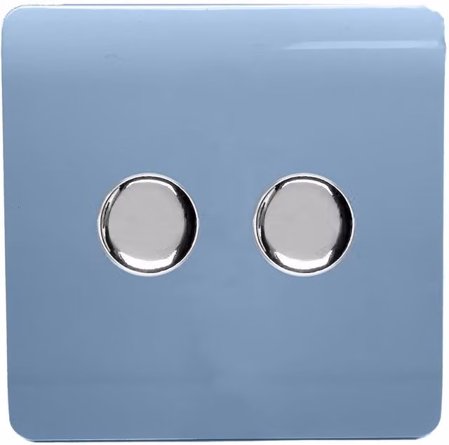 Trendi Modern Glossy Tactile 2 Gang 2 Way 120w LED Dimmer Switch in Sky Blue