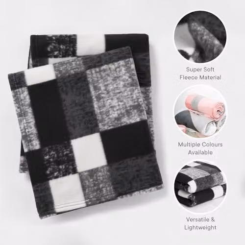 Dreamscene Black and Grey Checked Fleece Throw Blanket, W/D/H: 120 x 150 cm – 3