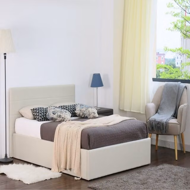 Comfy Living Beige Fabric Upholstered Gas Lift Ottoman Bed W/D/H: 90 x 200 cm