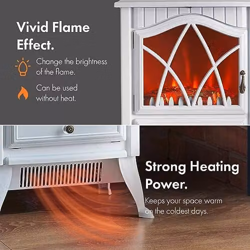VonHaus 1800W Electric Stove Heater in White with Glass Detail – 3