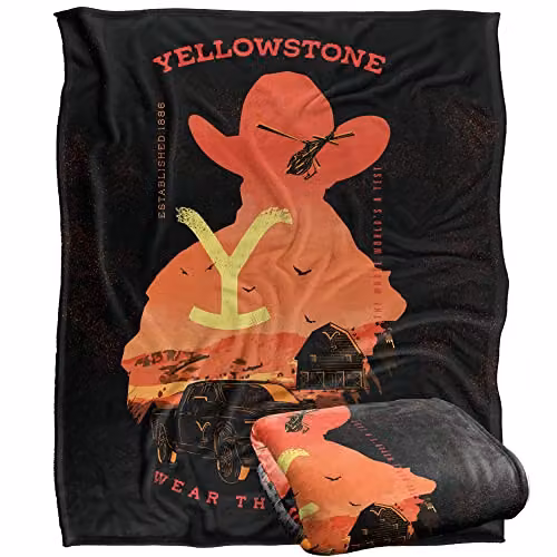 Yellowstone Wear The Brand Silky Touch Super Soft Fleece Throw Blanket, White, W/D: 152 x 127 cm