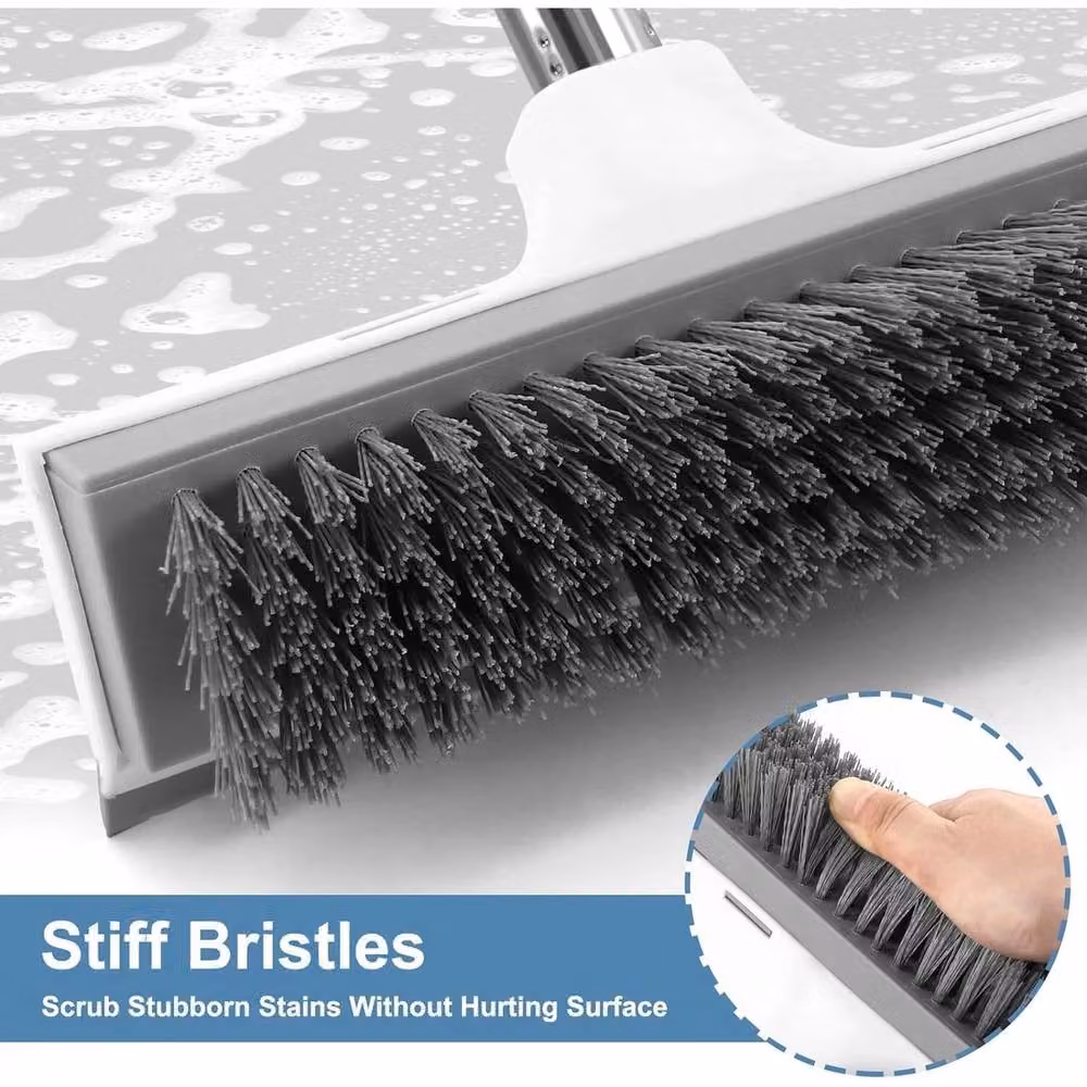 NESTLUNE 2 in 1 Long Handle Floor Scrub Brush and Squeegee with Telescopic Stainless Steel Handle, White, W: 15 cm, H: 122 cm – 4