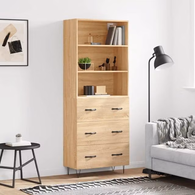 Berkfield Home Sonoma Oak Highboard in Brown, W/D/H: 69.5 x 34 x 180 cm