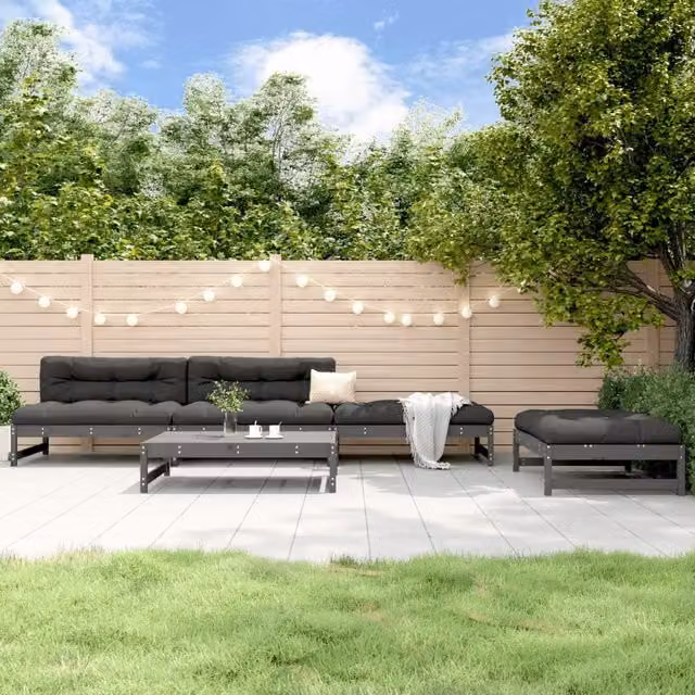 Berkfield Home 5 Piece Grey Solid Pine Wood Garden Lounge Set with Cushions