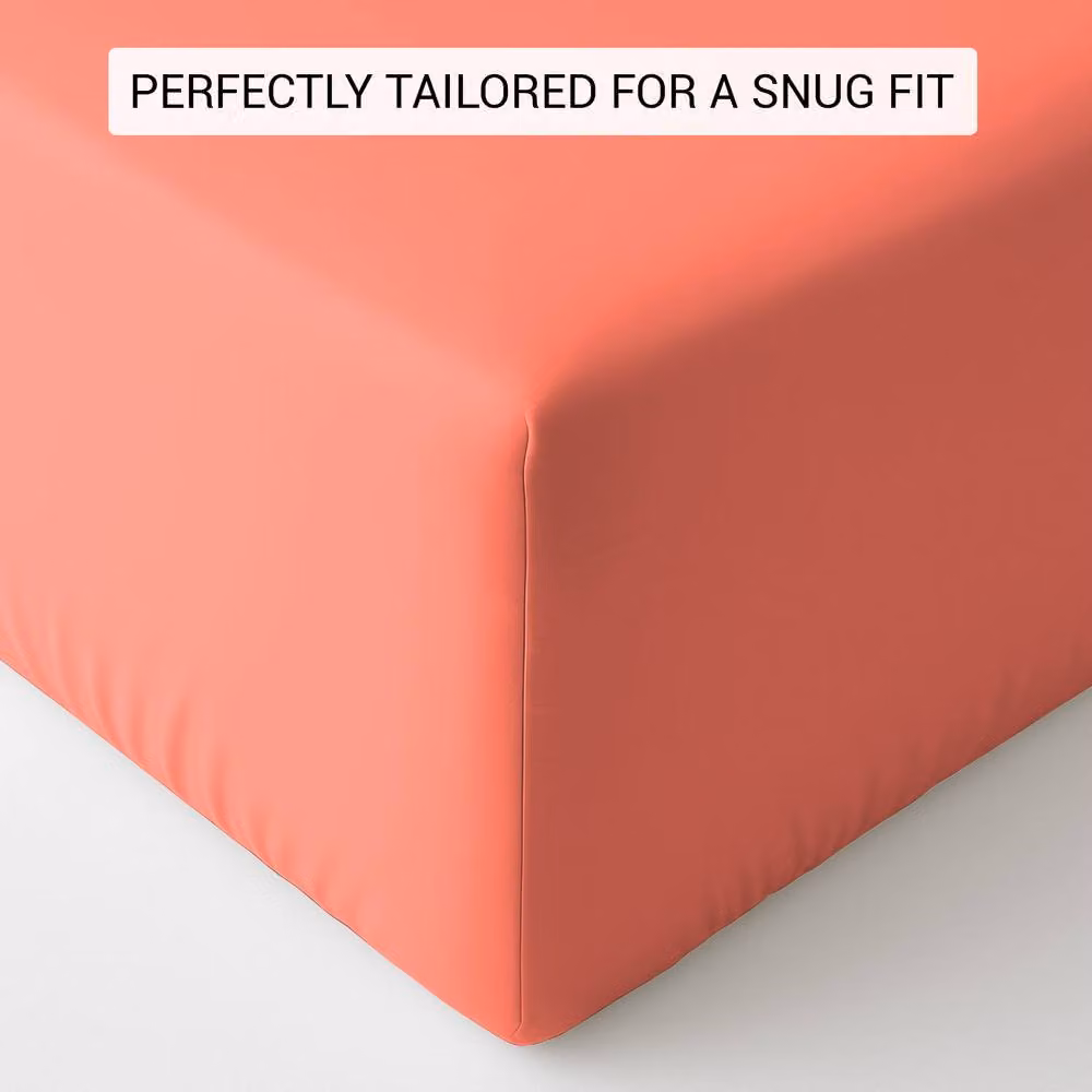 Grace 100% Egyptian Cotton Extra Deep Pocket Fitted Sheet in Coral, Double Size (W/D/H: 140 x 200 x 35 cm) – 2