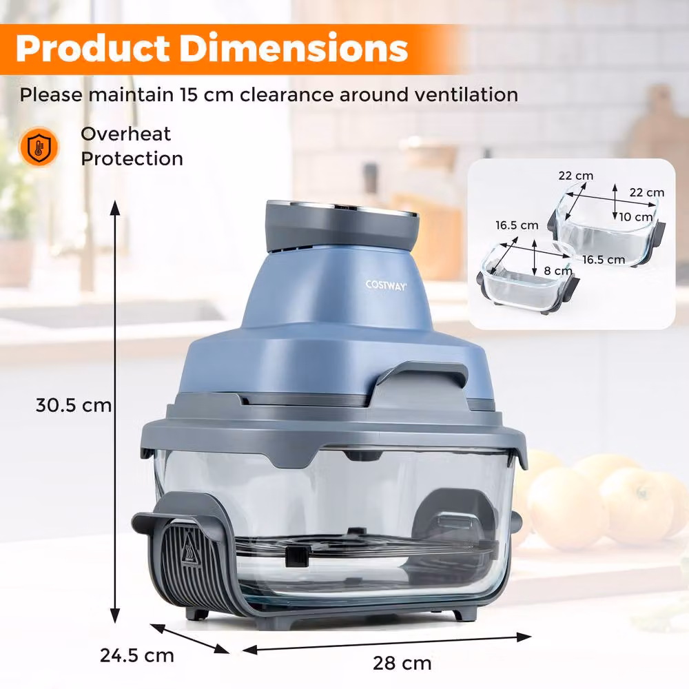 Costway 6-in-1 Portable Dual Glass Air Fryer and Baker in Blue, 4L and 1.7L Capacity – 2