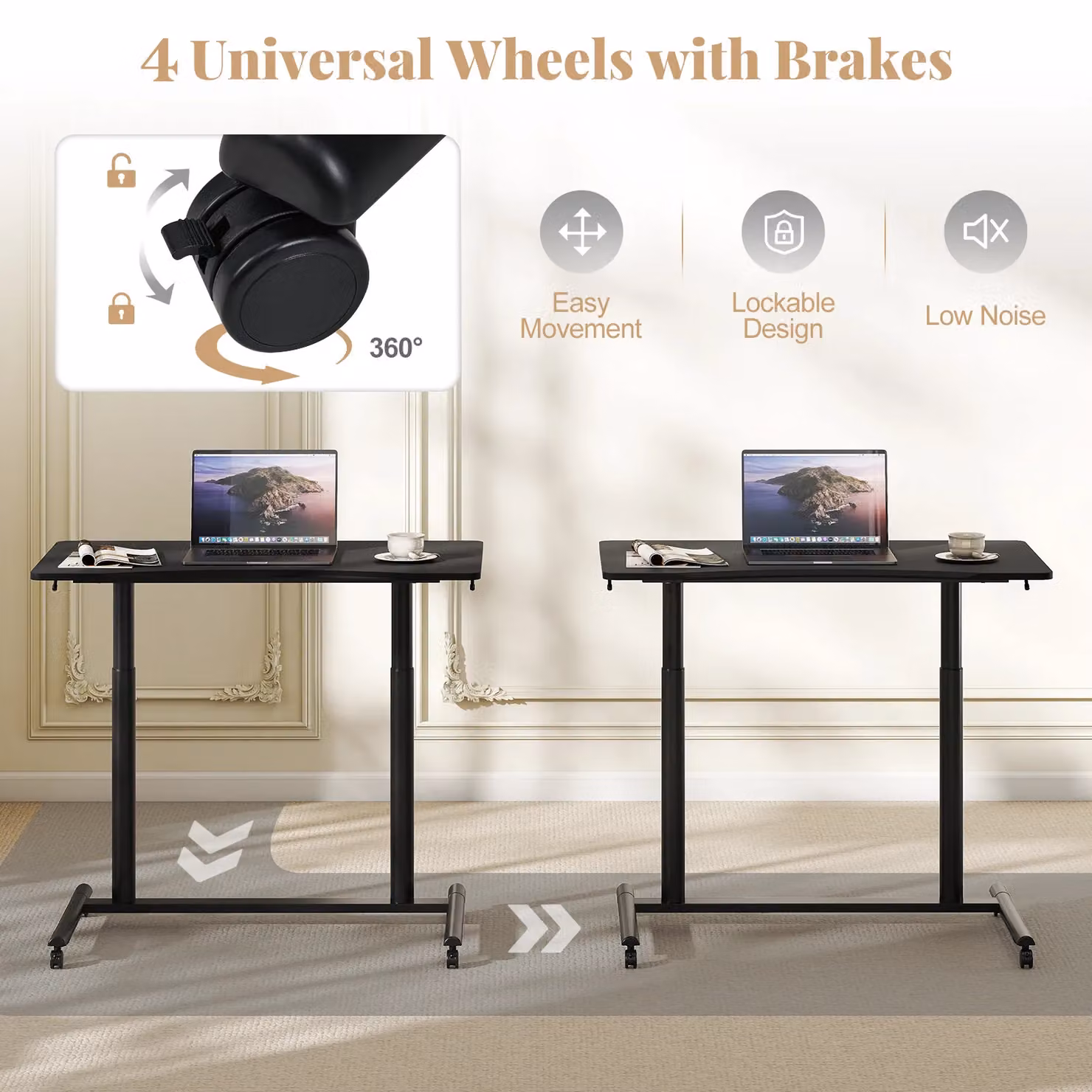 Costway C-Shaped Mobile Standing Desk with Adjustable Height and Castors, Black – 9