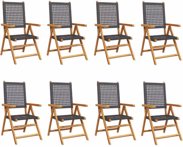 Berkfield Home 8-Piece Reclining Garden Chair Set in Black Poly Rattan with Acacia Wood Frame and Textilene Cushions – 1