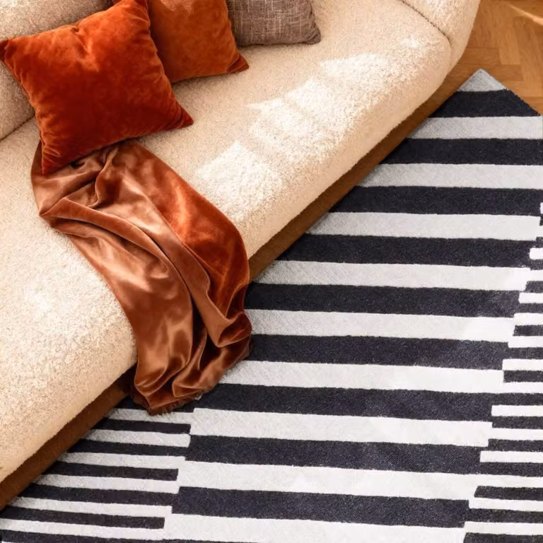 Ted Baker Flux Handwoven Wool Geometric Rug in Black and White, W: 160 cm, D: 230 cm