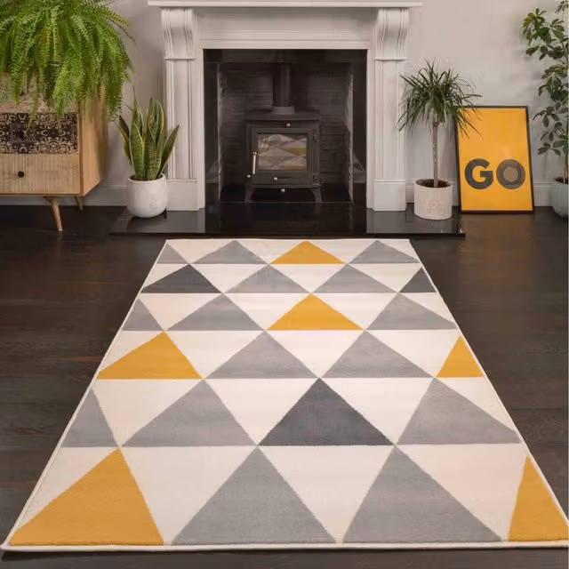 The Rug House Geometric Diamond Living Room Rug in Grey, W: 330 cm, D: 240 cm