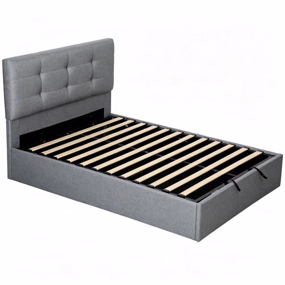 STILVORA Double Ottoman Bed with Storage in Grey Linen, W/D/H: 140 x 190 x 136 cm – 4