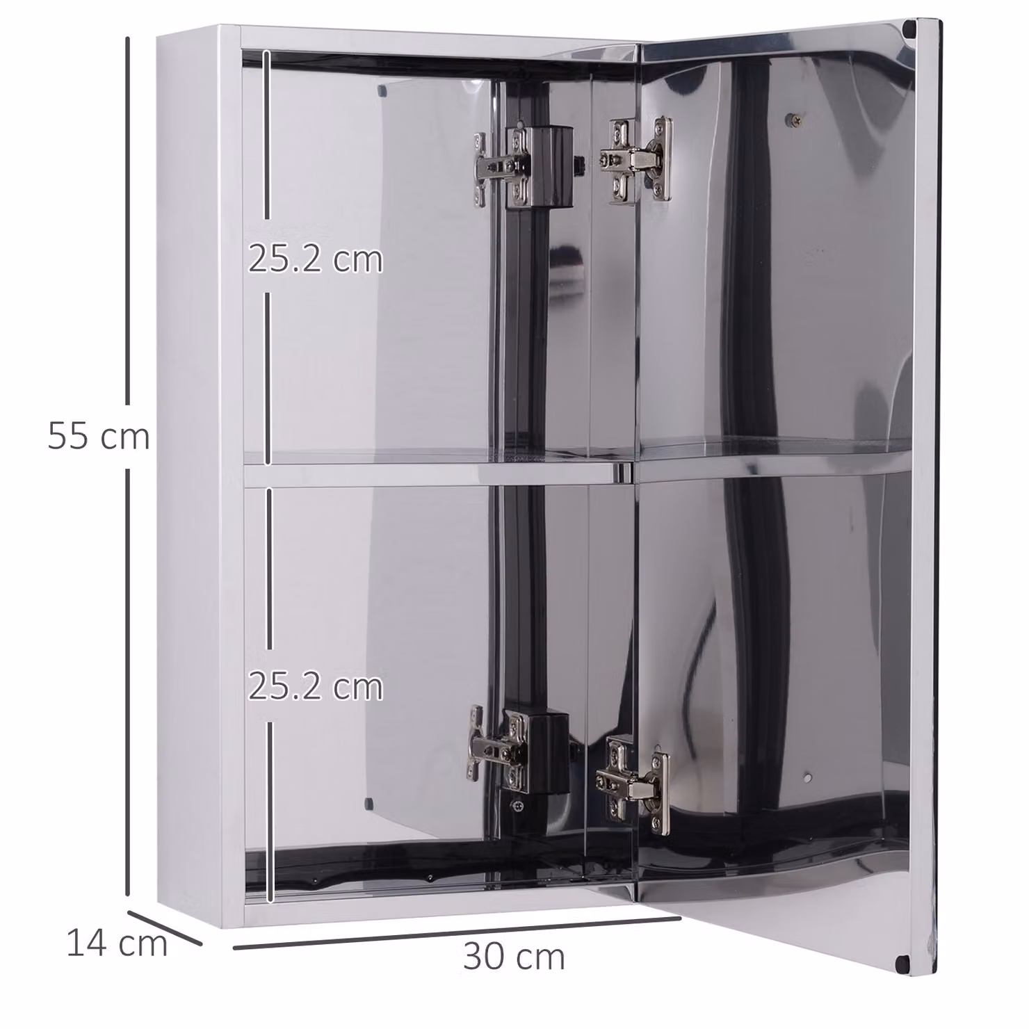 HOMCOM Silver Wall-mounted Bathroom Mirror Storage Cabinet, W/D/H: 30 x 14 x 55 cm – 2