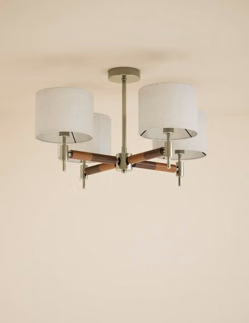 M&S Marlowe Mid-Century Metal and Wood Flush Ceiling Light in Natural