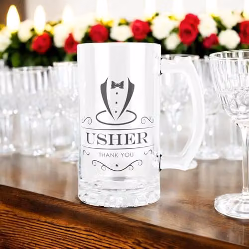 Purely Home Usher Glass Beer Stein Tankard with Handle, 450ml, Black and Transparent – 2