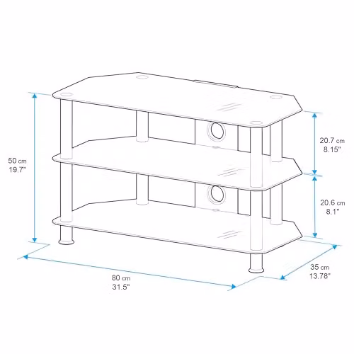 AVF Black Corner TV Stand with Glass Top and Metal Legs, 80 cm Wide, Fits up to 43 Inch TVs – 5