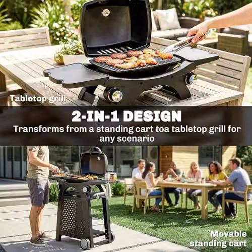 Outsunny 2 Burner Gas Grill with Cast Iron Grates and Cart in Black – 3