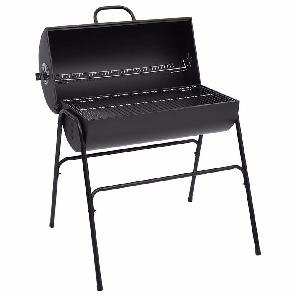 Berkfield Home Black Steel Barrel Charcoal Grill with 2 Cooking Grids and Warming Rack, W/D/H: 80 x 95 x 90 cm – 2