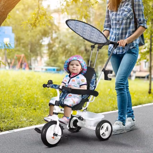 HOMCOM 6-in-1 Baby Tricycle with Canopy in Blue