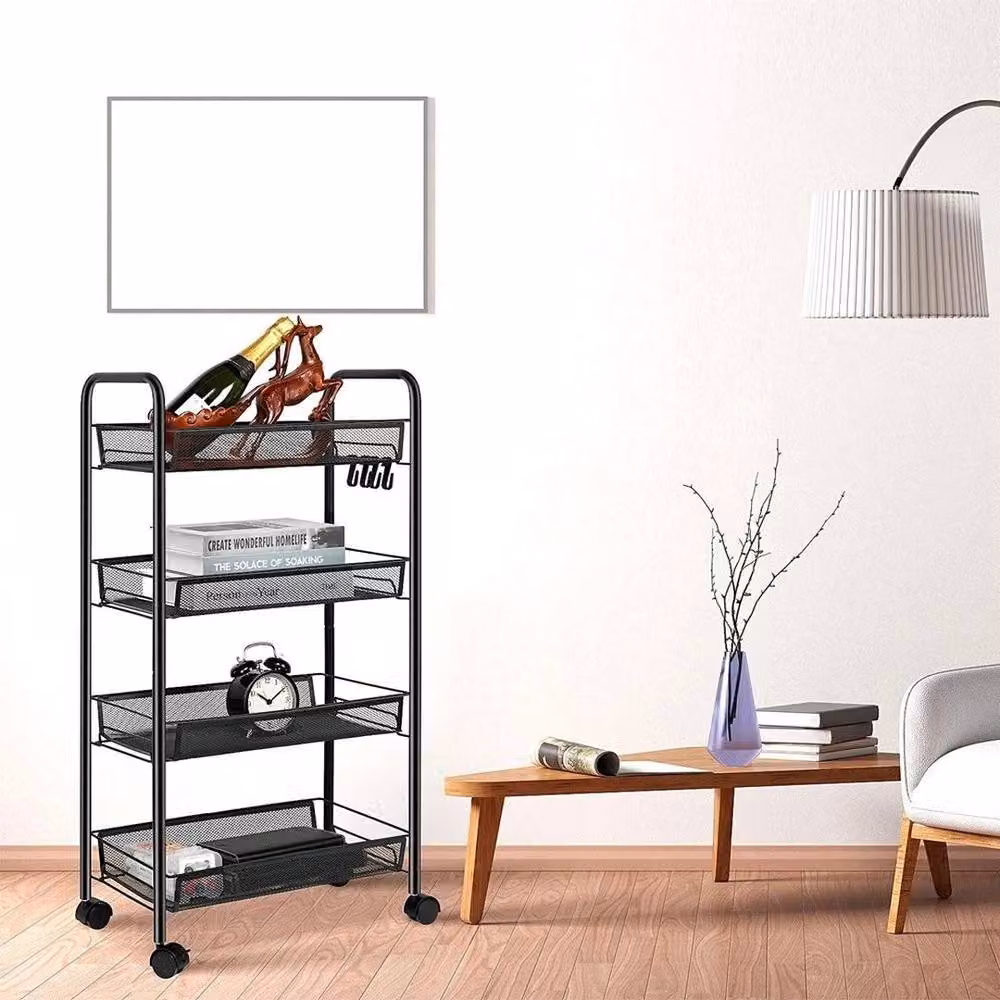 NESTLUNE 4 Tier Rolling Storage Trolley Cart in Black – 4