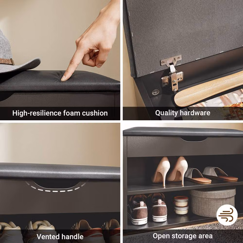 SoBuy Modern Black Hallway Shoe Rack and Entrance Bench with Synthetic Leather Padded Seat – 6