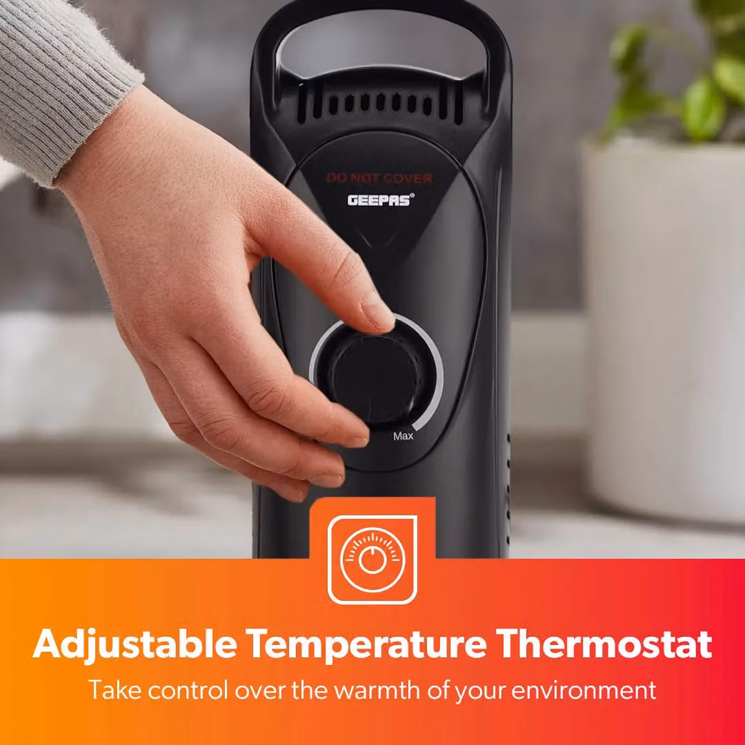Geepas 5 Fin Oil Filled Radiator Heater 450W with Adjustable Thermostat in Black – 3