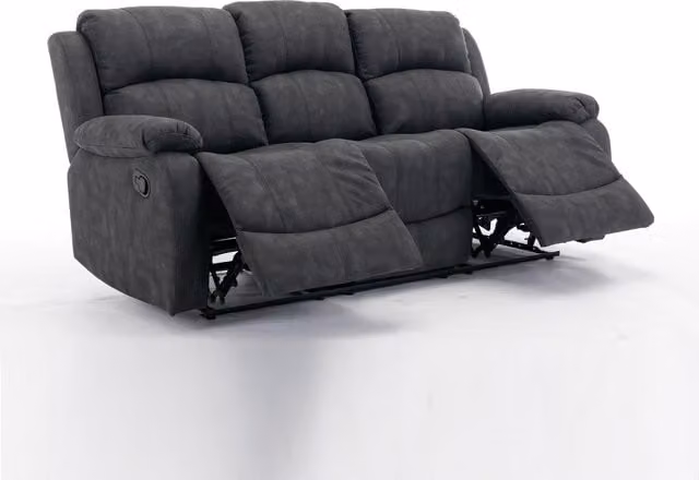 Furniture One Grey Fabric 3 Seater Manual Reclining Sofa Suite