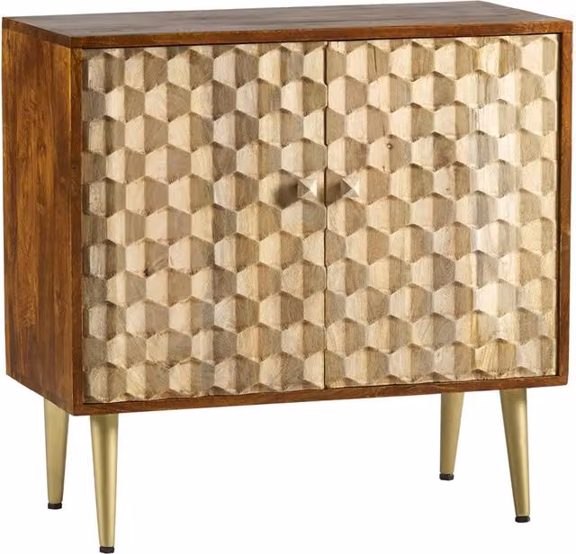 CNC Retro Two-Tone Mango Wood and Metal 2 Door Medium Sideboard in Brown and Gold