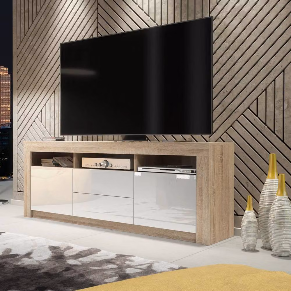 Mex Furniture Modern Glossy White Wood TV Unit Sideboard Cabinet – 5