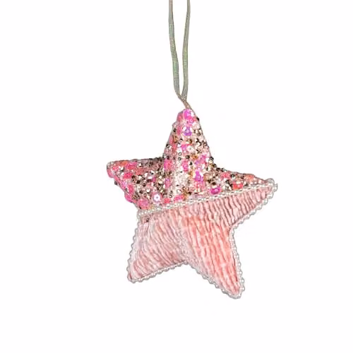 Shatchi Star Christmas Hanging Decoration, Pink, White and Gold, 12 cm