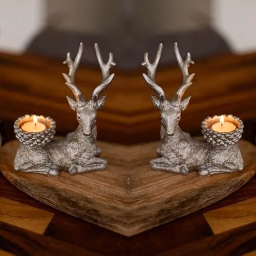 Marco Paul Set of Two Silver Resin Stag Tealight Holders